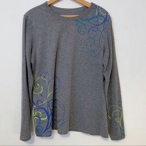 Gray Long Sleeve Tee with Swirl Details